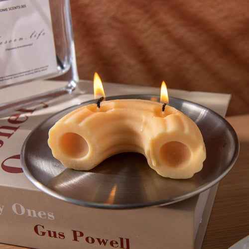 Rigatoni Pasta Candle – novelty food décor styled on kitchen table, unique pasta gift idea