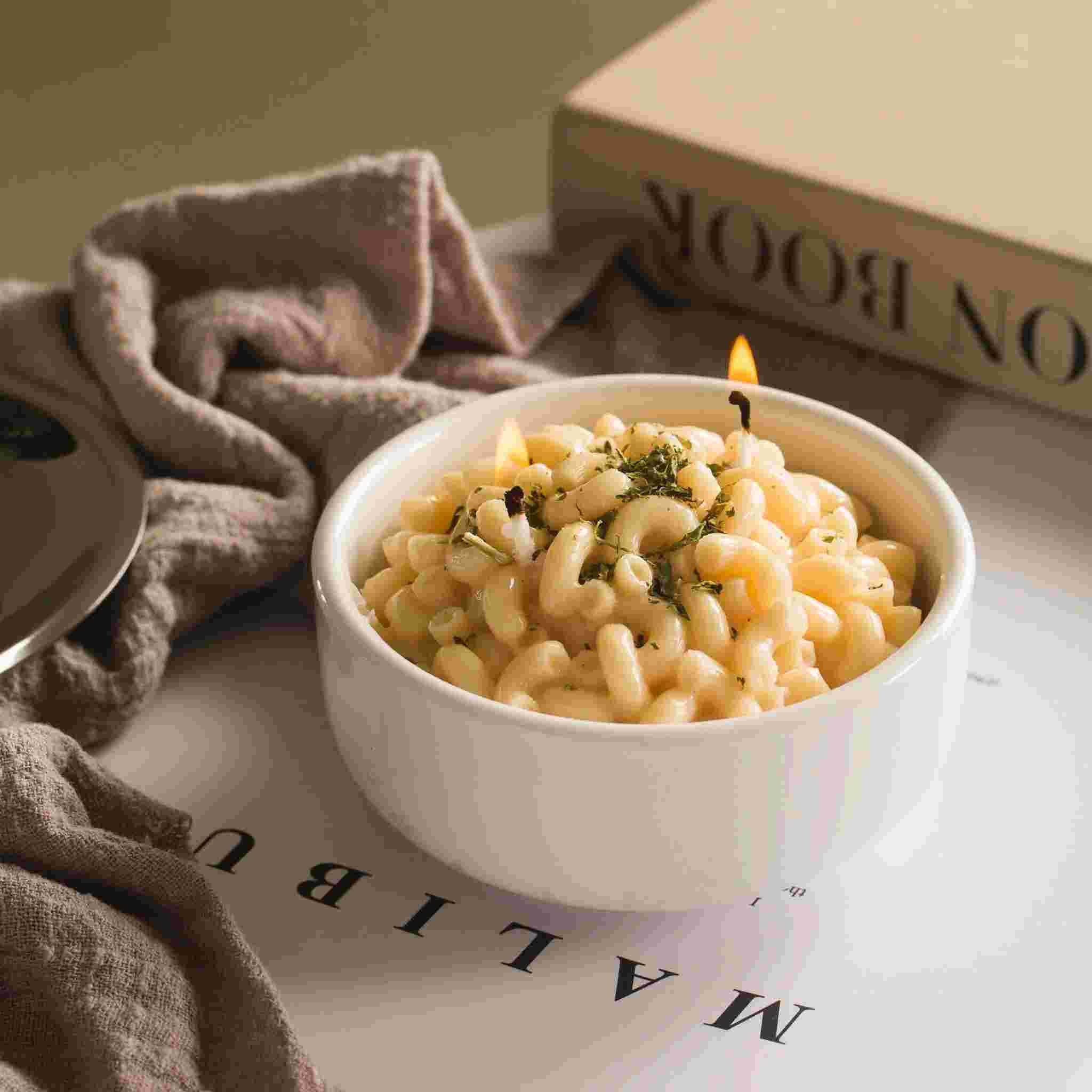 Mac and Cheese food candle from Homely Harmonies (Home Decor/candle gifts) Candle Collection. Shop now at Southlake Gifts Canada, your ultimate candle gift store in Canada.