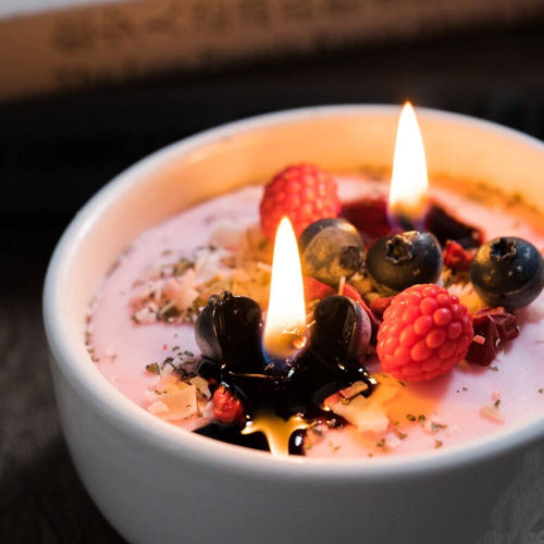 Acai Bowl Scented Candle - Start your day on a refreshing note with the invigorating fragrance of this handmade acai bowl candle in a porcelain bowl from Southlake Gifts Canada