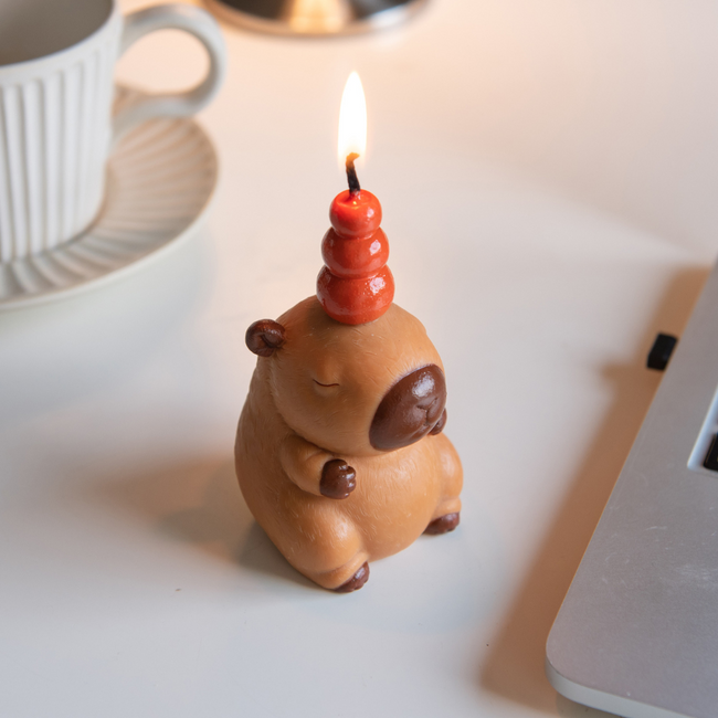 Handcrafted Capybara Candle – novelty animal décor styled on living room table, whimsical gift idea for animal lovers