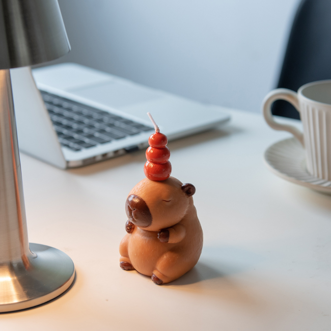 Soy wax Capybara Candle – lifestyle photo as cosy centerpiece for home décor and unique novelty gift