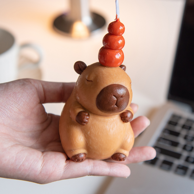 Capybara Candle – whimsical animal-shaped candle styled in warm ambience, perfect gift for animal enthusiasts