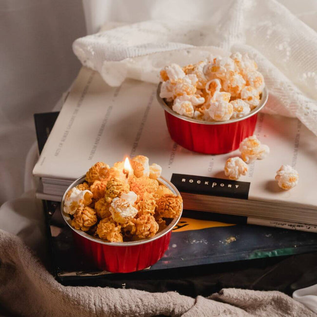 Decorative Candle - Caramel Popcorn Inspired - Elevate your home decor with the charming and cozy fragrance of caramel popcorn from this decorative candle at Southlake Gifts Canada