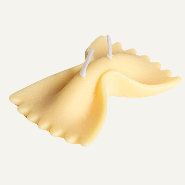 Realistic Farfalle Food Pasta Candle in the white background by Southlake Gifts Canada. 