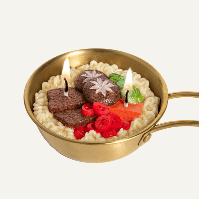 Ramen Noodle Candle – realistic soy wax food candle product shot on white background by Southlake Gifts Canada