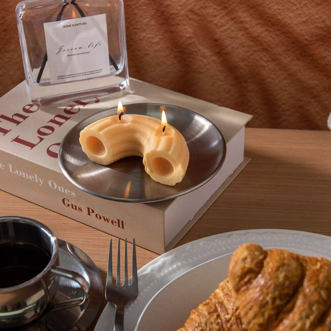 Handcrafted Rigatoni Food Candle – lifestyle photo as whimsical centerpiece for dining and home décor