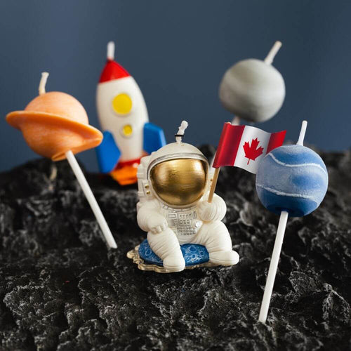 Imagine yourself on a journey to the stars with the Rocket Candle, Galaxy Planet Candle and Landing Astronaut Candle!