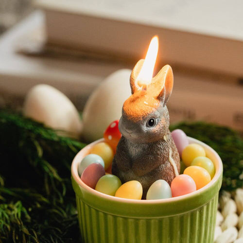 Decorative Candle Bowl with Bunny, Easter Egg &amp; Mushroom Design