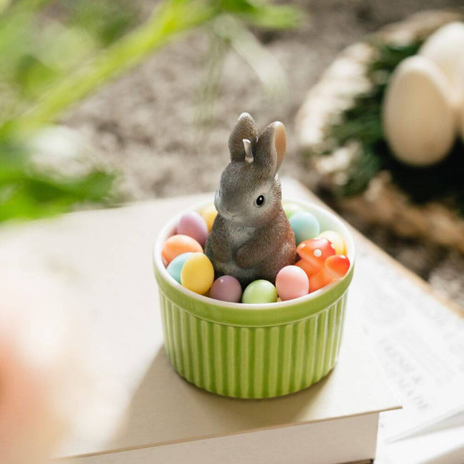 Easter-themed Bunny Candle with Colorful Eggs & Mushroom by Southlake Gifts Canada