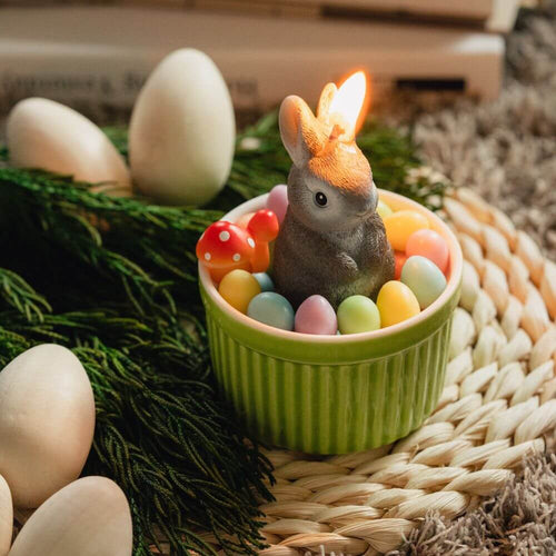 Bunny Candle with Easter Egg &amp; Mushroom - Perfect for Easter Decor by Southlake Gifts Canada