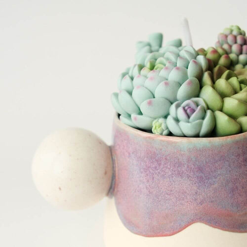 Succulent-inspired scented candle in Cyclamen design by local BC artist in Vancouver