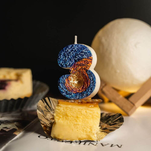 The number 3 Galaxy Space Number Candle from Southlake Gifts Canada and it can be added as a cake topper/decoration for your birthday cakes.