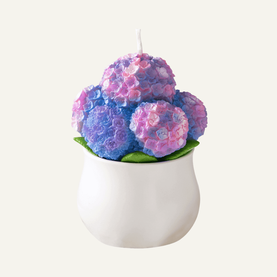 Handcrafted and handpainted Hydrangea Candle in purple mix with white and pink from Southlake Gifts Canada. Adding elegance home decor candle to your space