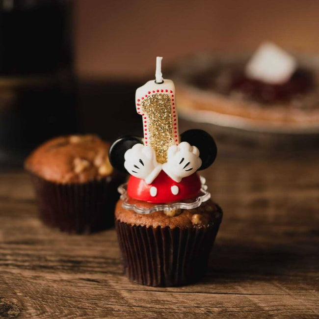Disney Micky Mouse inspired golden glitter number candle, number 1 from Southlake Gifts Canada