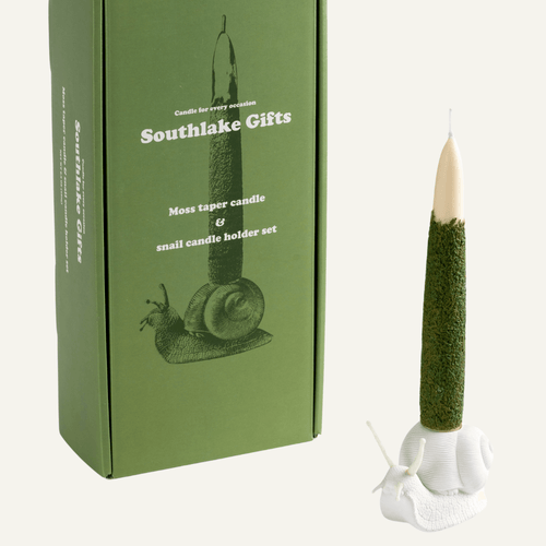 Southlake Gifts Canada Moss Taper Candle and Snail Candle Holder Set, your ultimate candle gift shop in Canada