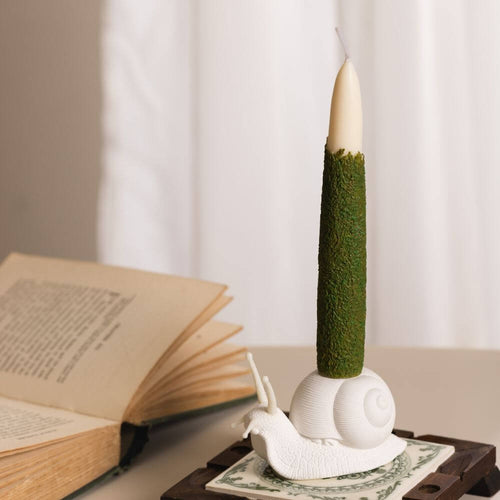 Southlake Gifts Canada Moss Taper Candle and Snail Candle Holder Set