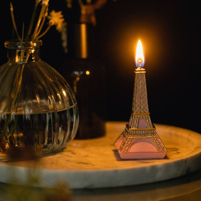 Romantic Pink Eiffel Tower Candle, creates a warm ambiance - Southlake Gifts Canada