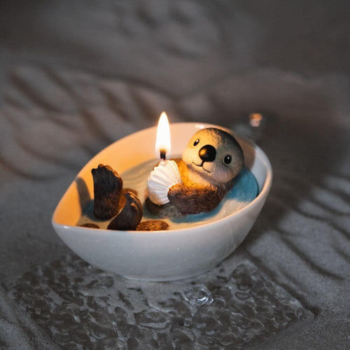 Charming Sea Otter Holding Shell Candle - Cake Decor - Southlake Gifts Canada
