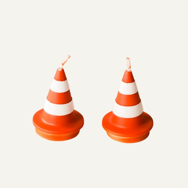 Hand-painted traffic cone candles, perfect for construction-themed parties - Southlake Gifts Canada