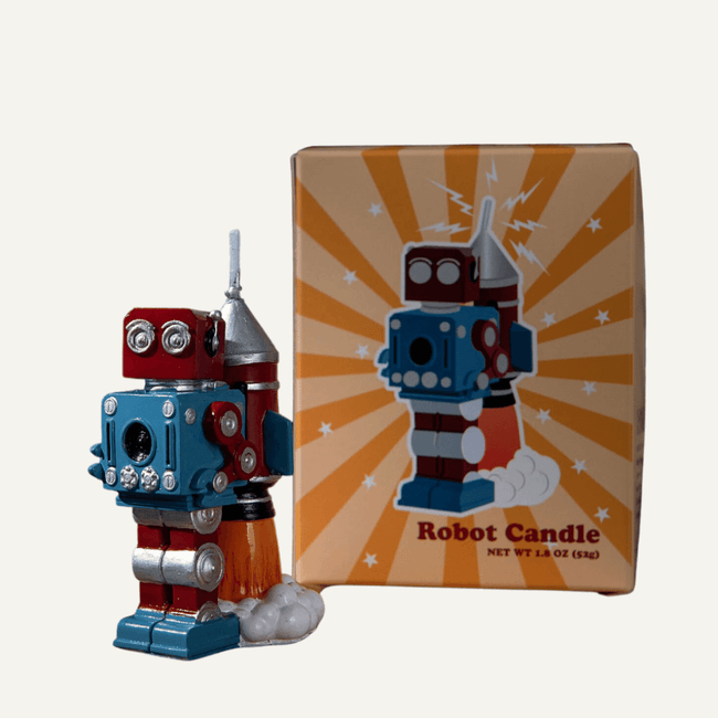 Inspired by movie Transformer, this Vintage Robot Rocket Candle is a hancrafted Candle Creation by Southlake Gifts Canada