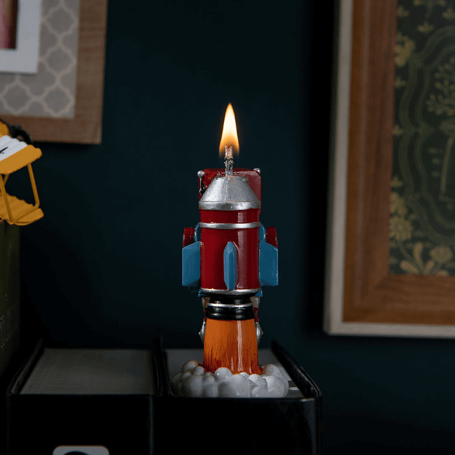 Perfecting your Cake with the Vintage Robot Rocket cake decoration Candle. Featuring a rocket in the back for it uniqueness. Shop now at Southlake Gifts Canada.