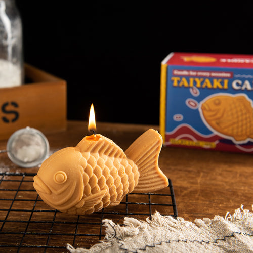 Lit Taiyaki Candle with gift-ready packaging, a realistic Japanese food dessert candle and unique novelty gift for food lovers and friends. 